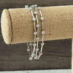 Three-Strand .925 Sterling Silver Bar Segment CZ 7" Bracelet Bridal Formal Prom